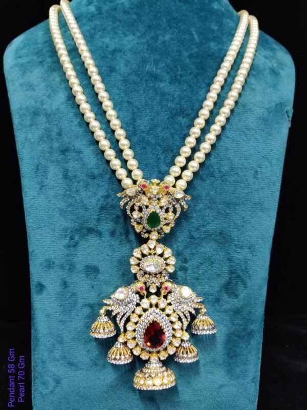 Mesmerizing Moissanite Fresh Pearl 22K Gold Plated 925 Sterling Silver Pendant by 925silverchram