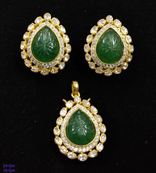 Carving Flower Moissanite Pendant Earrings Set by 925silvercharm