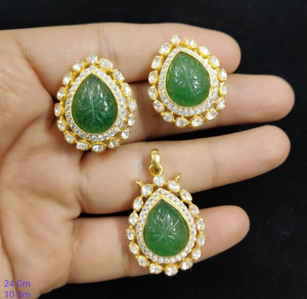 Carving Flower Moissanite Pendant Earrings Set by 925silvercharm