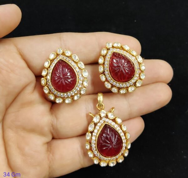 Carving Flower Moissanite Pendant Earrings Set by 925silvercharm