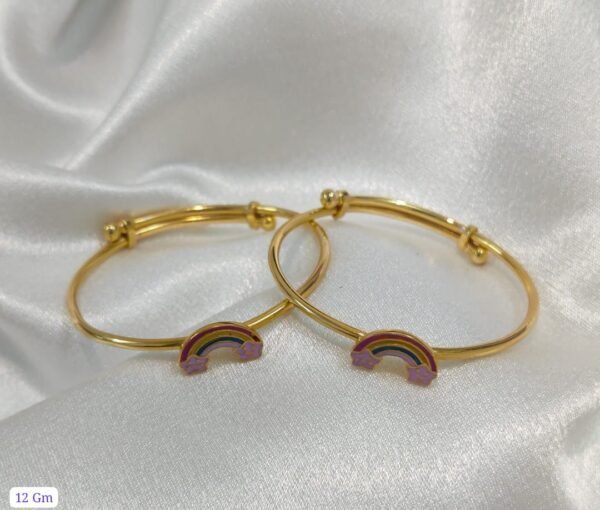 Tiny Rainbow Flower Figure 22k Gold Plated 925 Sterling Silver Bangles For Kids
