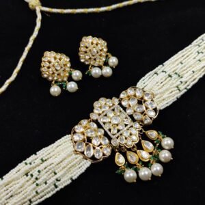 Stylish Moissanite Choker Necklace with Fresh River Pearls – 22K Gold Plated 925 Sterling Silver | 925silvercharm