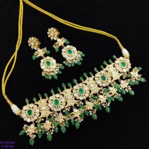 Gold Plated Moissanite Silver Polki pearl choker necklace set– 22K Gold Plated 925 Sterling Silver | 925silvercharm
