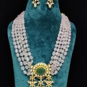 Moissanite Pink Beads 925 sterling silver pendant and earring set