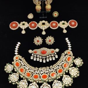 Discover timeless beauty with the Moissanite Coral 22k Gold Plated 925 Sterling Silver Bridal Necklace Set by 925silvercharm