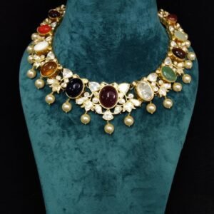 Shop the Moissanite Polki Necklace Set by 925silvercharm—crafted in 22k gold plated 925 sterling silver. A timeless blend of luxury, heritage, and elegance.