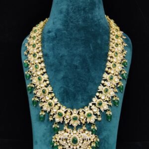 22k Gold Plated 925 Sterling Silver Green Beads Moissanite Statement Necklace – By 925silvercharm
