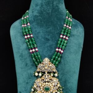 Shop handcrafted Moissanite Green Beads Mala Pendant by 925silvercharm – Bird & floral design in 22k gold plated silver, elegant and timeless.