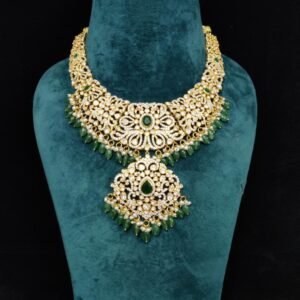 22k Gold Plated 925 Sterling Silver Moissanite Polki Necklace by 925silvercharm