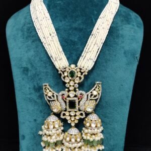 22k Gold Plated 925 Sterling Silver Pearl Beaded Carved Bird Moissanite Pendant by 925silvercharm
