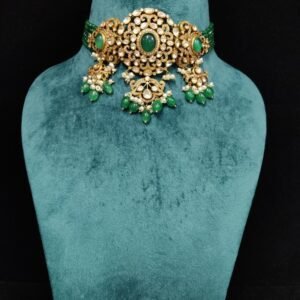 22K Gold Plated 925 Sterling Silver Green Beaded Moissanite Choker – by 925silvercharm