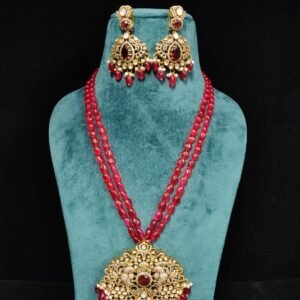 22K Gold Plated 925 Sterling Silver Red Beads Mala Moissanite Necklace by 925silvercharm
