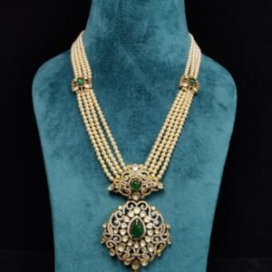 22K Gold Plated 925 Sterling Silver Moissanite Pearl Beaded Long Mala Necklace by 925silvercharm
