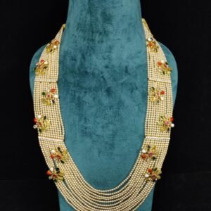 22K Gold Plated 925 Sterling Silver Pearl Beaded Long Mala Necklace by 925silvercharm