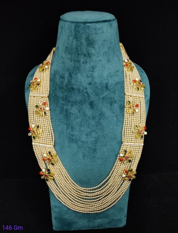 22K Gold Plated 925 Sterling Silver Pearl Beaded Long Mala Necklace by 925silvercharm