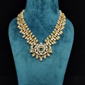 22K Gold Plated 925 Sterling Silver Fresh River Pearl Moissanite Necklace by 925silvercharm