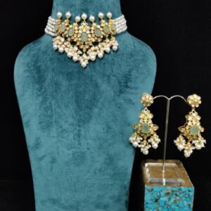 22K Gold Plated 925 Sterling Silver Pearl Beaded Moissanite Necklace Set by 925silvercharm