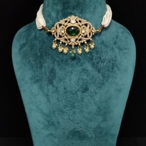 22K Gold Plated 925 Sterling Silver Pearl Beaded Moissanite Choker by 925silvercharm