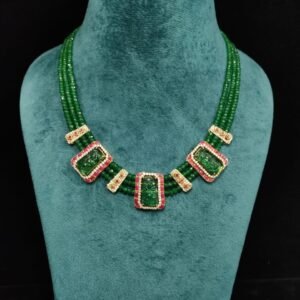 22k Gold Plated 925 Sterling Silver Green Beaded Moissanite Necklace by 925silvercharm