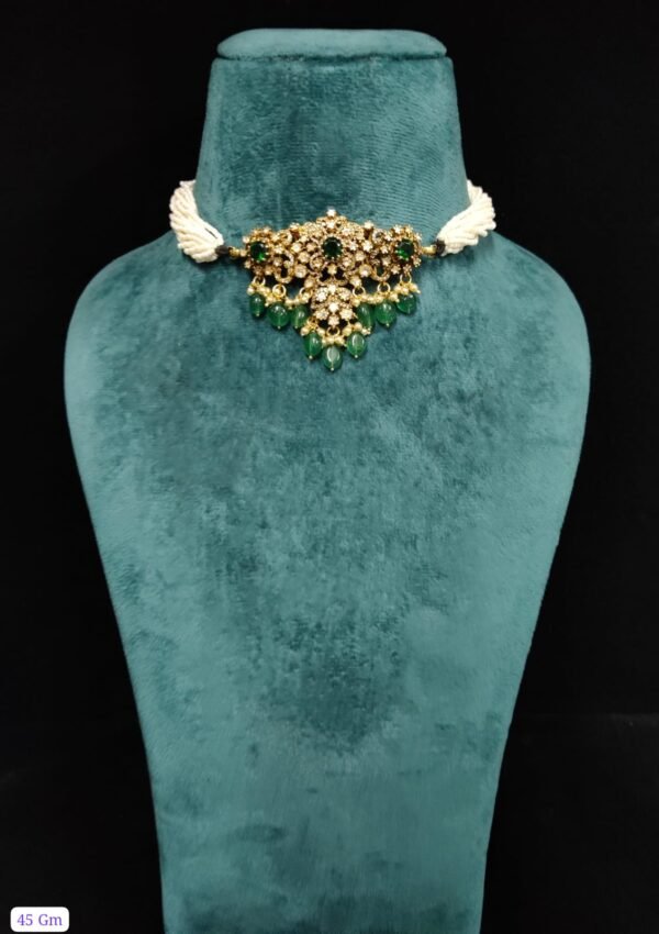 22k Gold Plated 925 Sterling Silver Pearl Beaded Moissanite Choker by 925silvercharm