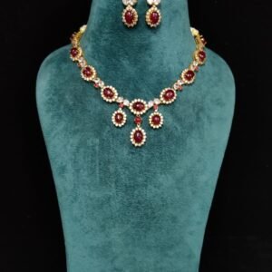 22k Gold Plated 925 Sterling Silver Red Stone Moissanite Necklace Set by 925silvercharm