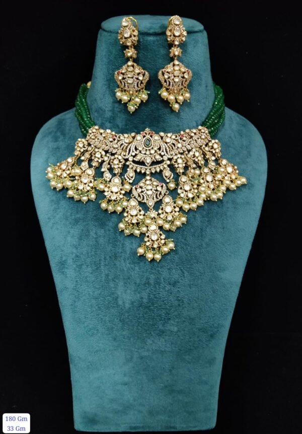 22k Gold Plated 925 Sterling Silver Pearl Drops Moissanite Necklace Set by 925silvercharm