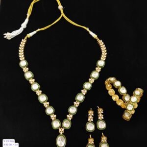 22k Gold Plated 925 Sterling Silver Green Meena Work Moissanite Necklace Set by 925silvercharm