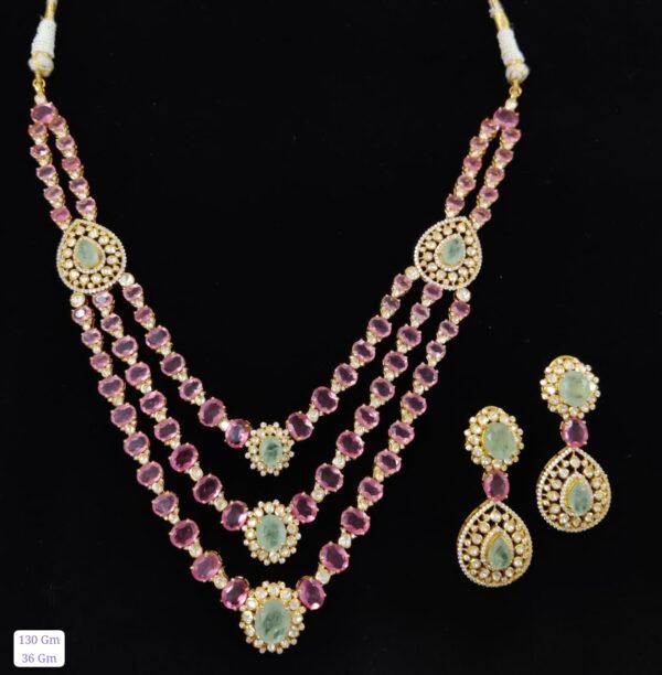 22k Gold Plated 925 Sterling Silver Purple Beads Layered Moissanite Necklace by 925silvercharm