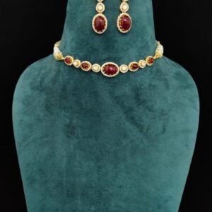 22k Gold Plated 925 Sterling Silver Red Stone Moissanite Choker Set by 925silvercharm