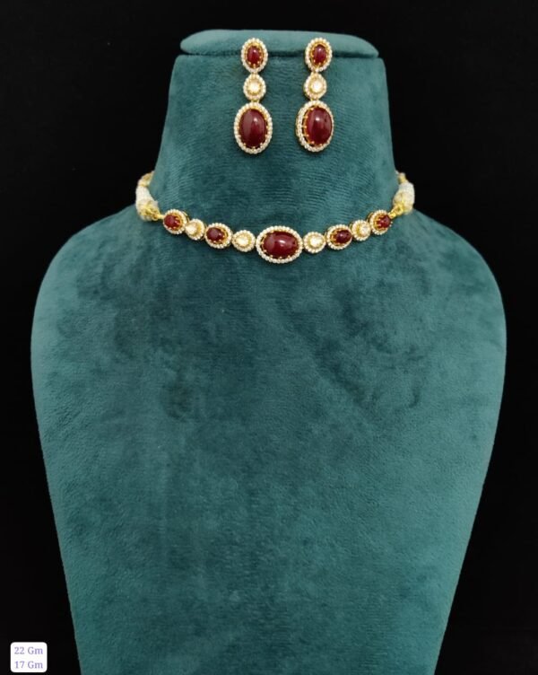 22k Gold Plated 925 Sterling Silver Red Stone Moissanite Choker Set by 925silvercharm