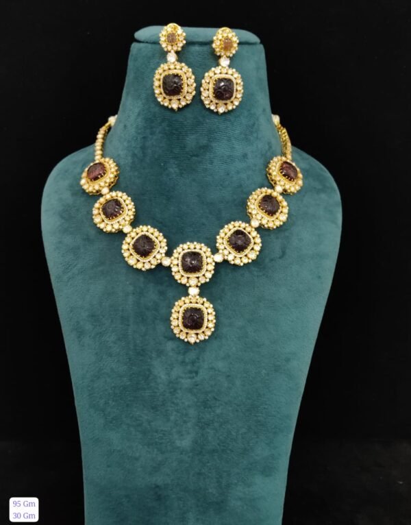 22k Gold Plated 925 Sterling Silver Carving Floral Moissanite Long Necklace Set by 925silvercharm