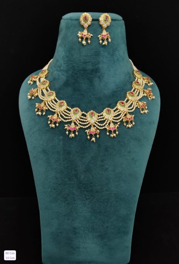 22k Gold Plated 925 Sterling Silver Pearl Beaded Moissanite Necklace Set