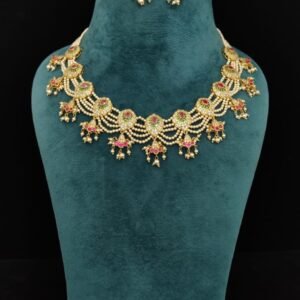 22k Gold Plated 925 Sterling Silver Pearl Beaded Moissanite Necklace Set