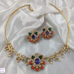 22k Gold Plated 925 Sterling Silver Coral Moissanite Necklace Set by 925silvercharm