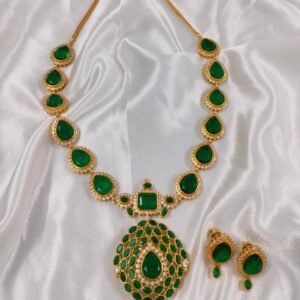 Green Emerald Moissanite Necklace Set by 925silvercharm