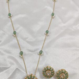 22K Gold Plated 925 Sterling Silver Green Beads Moissanite Long Necklace Set by 925silvercharm