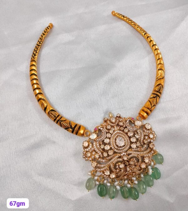 22K Gold Plated 925 Sterling Silver Beaded Moissanite Hasli Necklace by 925silvercharm