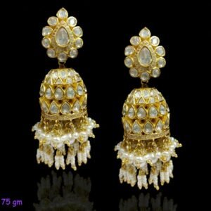 22K Gold Plated 925 Sterling Silver Pearl Drops Moissanite Jhumkas by 925silvercharm