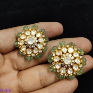 22K Gold Plated 925 Sterling Silver Floral Beaded Moissanite Studs by 925silvercharm