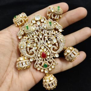 22k Gold Plated 925 Sterling Silver Elephant Figure Moissanite Pendant by 925silvercharm
