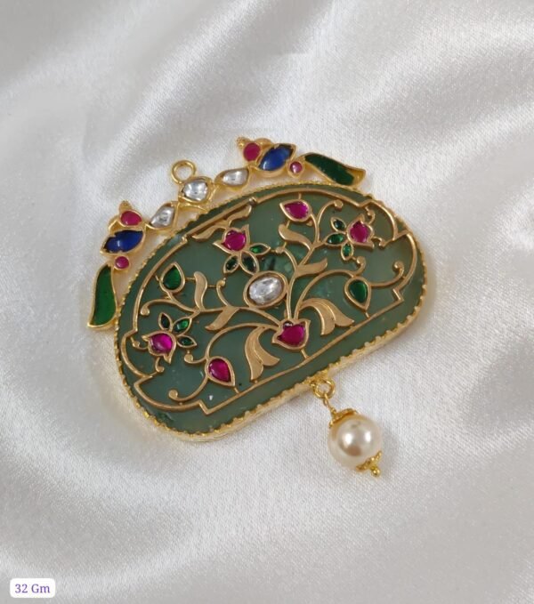 22k Gold Plated 925 Sterling Silver Floral Bird Figure Kundan Pendant by 925silvercharm