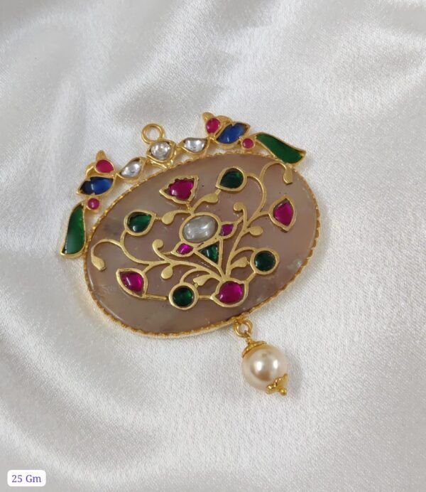 Floral Bird Figure Kundan Pendant by 925silvercharm