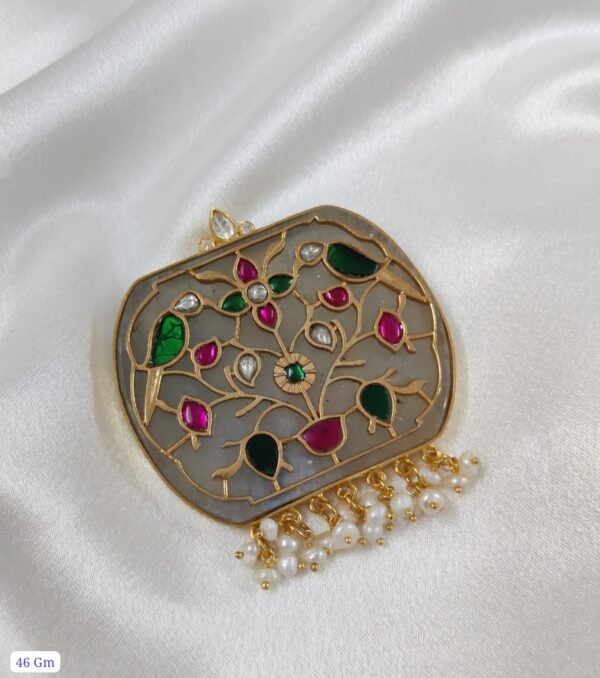 22k Gold Plated 925 Sterling Silver Floral Bird Figure Kundan Pendant by 925silvercharm