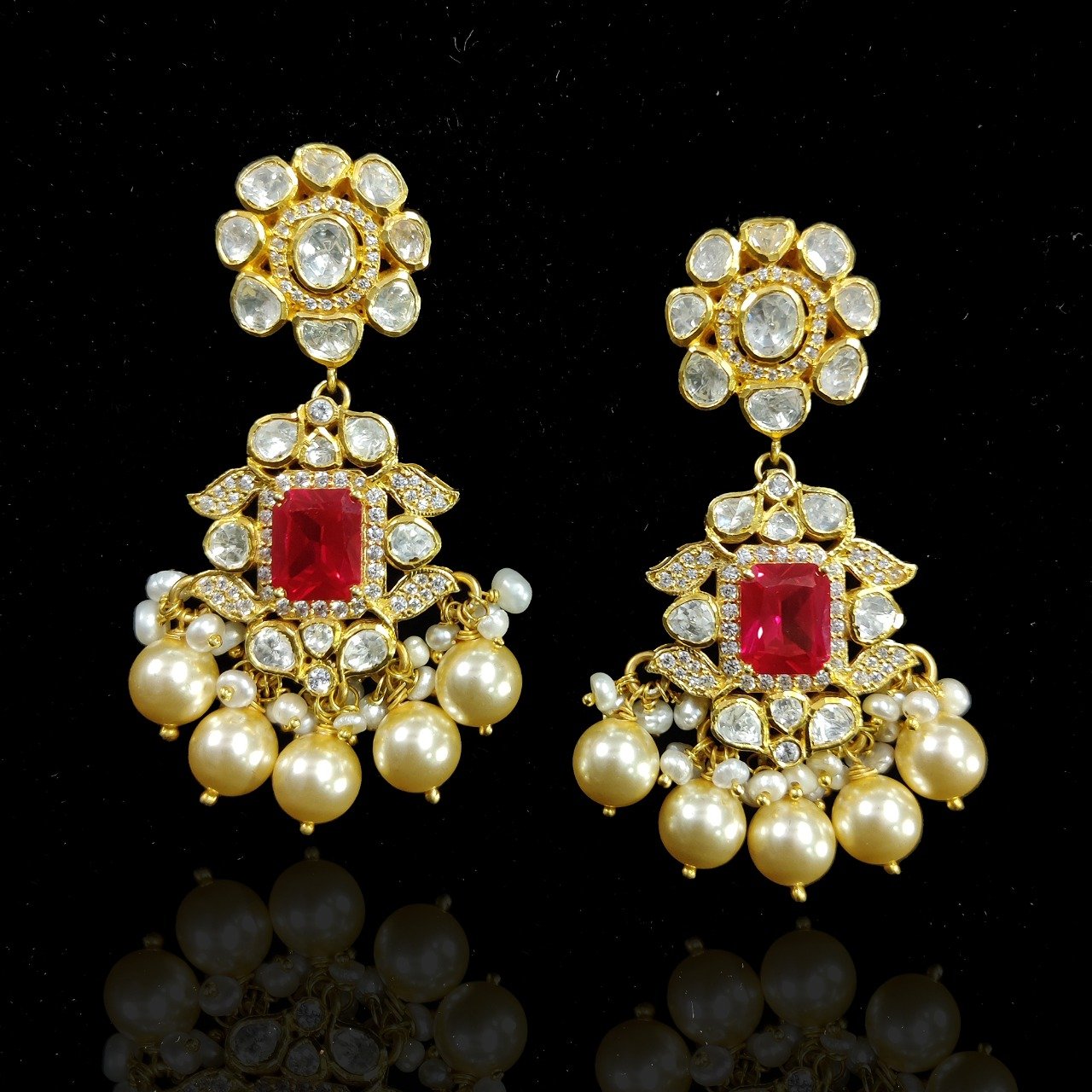 22K Gold Plated 925 Sterling Silver Pearl Drops Moissanite Earrings by 925silvercharm 22K Gold Plated 925 Sterling Silver Pearl Drops Moissanite Earrings by 925silvercharm