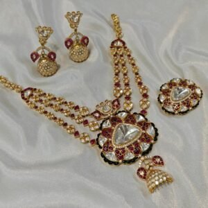 22K Gold Plated 925 Silver Necklace Set, Polki Moissanite Wedding Jewelry, Bridal Necklace Set India, Royal Bridal Jewelry Jaipur)