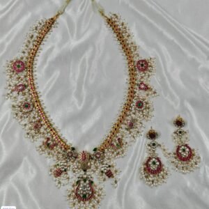 Traditional Kundan Guttapusalu Haram | 22K Gold Plated 925 Sterling Silver Bridal Jewelry Set by 925silvercharm