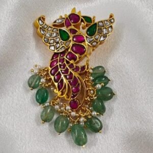 Kundan Bird Pendant | 22K Gold Plated 925 Sterling Silver Ethnic Jewelry by 925silvercharm